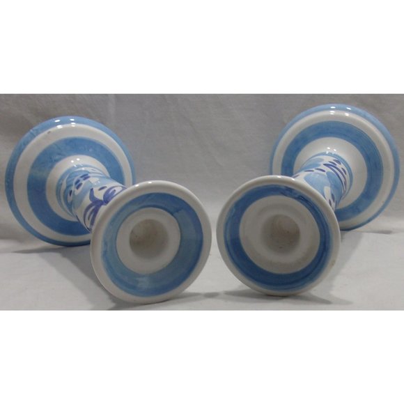 Pair of Bellini Italy Pretty Blue/White Candlesticks Candle Holders 8" - Picture 3 of 10